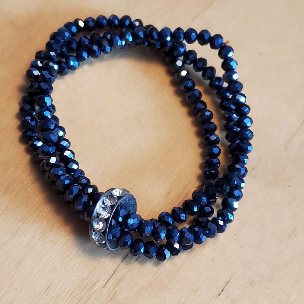 Navy Blue Czech Glass Bead Stretch Bracelet Layer